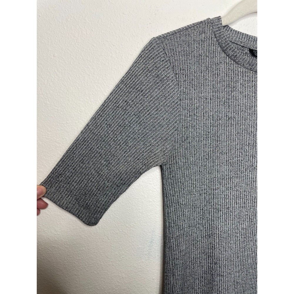 Topshop Size 6 Ribbed Mini Bodycon Dress Gray Short Sleeve Pullover Minimalist - Picture 7 of 10